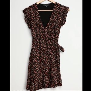 Lulu’s Black Floral Wrap Mini Dress, Sz M